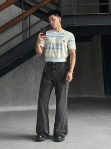 Manfinity BRENVOR Men's Casual Knitted Striped T-Shirt, Suitable For Summer - Multicolor - View 5