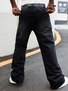 ROMWE MEN Street Life 男士水钻装饰口袋休闲时尚牛仔裤 - 黑色 - 查看 3