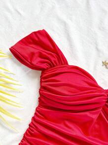 Soleia Đầm ôm sát vai hở vai dệt kim màu đỏ ngày lễ cho nữ, thiết kế hở lưng khoét sâu, thích hợp cho kỳ nghỉ, hẹn hò, trà chiều, mùa cưới, bãi biển, khu nghỉ dưỡng, phong cách Boho, lễ hội âm nhạc - Đỏ - Xem 5