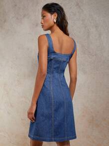 COSMINA Vestido vaquero elegante y estilizador sin mangas para mujer con hebilla metálica, adecuado para vacaciones, primavera/verano