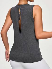 Easify SHEIN Sport Women Plain Round Neck Open Back Workout Camisole