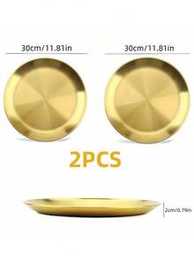 1/2pcs Stainless Steel Gold Dessert Coffee Tray, Western Food Plate, Pizza Plate, Dining Plate - Suitable For Food, Coffee, Breakfast, Tea. Gold Food Tray & Decorative Tray For Birthday, Pride Month Party, Thanksgiving, Halloween, Easter, Christmas Party Supplies (Gold) - Gold - View 10