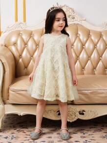 Dazy Kids 女童碎花网纱背心裙，配吊带上衣，夏季 - 米色 - 查看 5