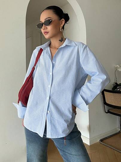 DAZY חולצת פסים ארוכת שרוולים לנשים, אופנתית ומתאימה לבגדי נשים בקיץ וסתיו