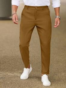 Manfinity Homme Men's Casual Solid Color Tapered Pants, Commute Friendly
