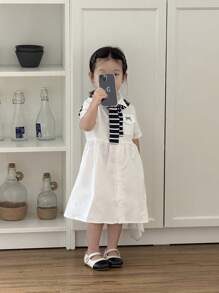 SHEIN Baby Girl Fashion College Style Long Sleeve Dress With Matching Shawl Set, Suitable For Daily Wear, Outings And School - Multicolor - View 7