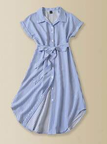 EMERY ROSE Women Striped Batwing Sleeve Casual Midi Shirt Dress
