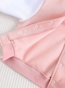 Cozy Pixies Áo nỉ dài tay cổ bóng chày thêu chữ màu tương phản thời trang thu đông cho bé gái, có miếng vá, đa năng, lót nhiệt - Hồng - Xem 6