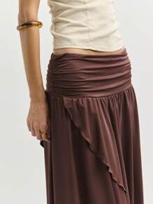 Nöista Women's Solid Color Waist Ruched Asymmetrical Hem Casual Skirt