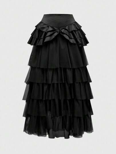 EDITION Falda de tul de varias capas elegante gótica para mujeres
