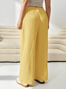 SHEIN EZwear Pantalones largos sueltos tejidos de color jengibre para mujeres de talla grande