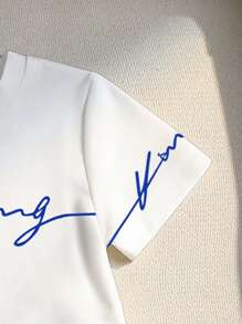 2pcs Toddler Boys King Graphic Print Round Neck Short Sleeve White T-Shirt And Blue Shorts Casual Outfit Set - Multicolor - View 6