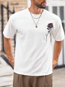 Mainfolk Men's Waffle Knit T-Shirt,Rose 'California' Graphic White,Summer,Streetwear,City Break Relaxed Fit Tee,Elevated Graphic Short Sleeve Oversized Top - White - View 4