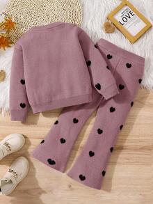 LMoss  2pcs/Set Young Girl Round Neck Heart Print Loose Casual Pullover And Flared Pants Sweater Set Girls Sweater Sets Girls Comfy Set Kids Two Piece Set Girl Fall Sets Winter Young Girls Sets Girls Co Ord Set Girl Clothes Sets Fall Sweaters Girls Heart Sweater Set Girls Two Piece Sweater Set Toddler Girl Sweater Sets Kids Heart Sweater Outfit Girls Knit Set - Pink - View 2