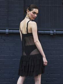 COUREZ Sheer Cami Dress /Summer Outfits For Women Cute Summer Dresses Y2K Streetwear Summer Vacation Mini Dress Vintage - Black - View 3