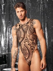 FeverCity Men's Tight Flocked Sleeveless Vest Bodysuit