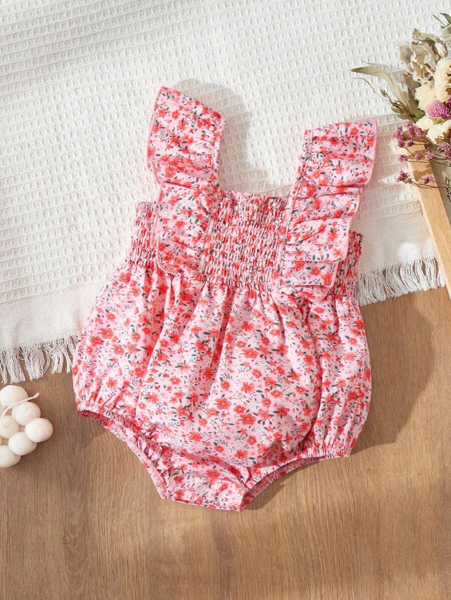 Blossori Baby Girls Countryside Style Floral Ruffle Sleeve Bodysuit - Multicolor - View 1
