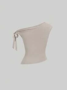 Sweetra Bộ 3 Áo thun nữ màu trơn thắt nút vai thường ngày - Nhiều màu - Xem 5