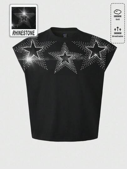 Street Life Men's Loose Cropped Diamond Star Sleeveless Tank Top, 2000s Style