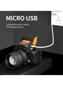 LED 钓鱼头灯，便携式手电筒，带变焦和传感器，可充电，防水，适合户外露营和狩猎 - 黑色 - 查看 6