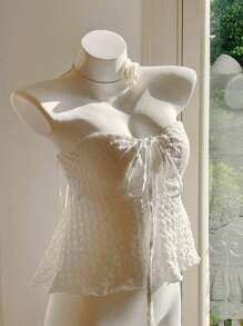 Comfortcana Top bandeau de tela con textura de unicolor para mujer - Blanco - Ver 5