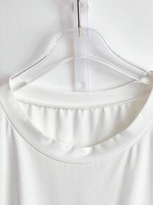 SHEIN Clasi Plus Size Women Faux Pearl Bow Ruffle Sleeve Loose T-Shirt - White - View 3