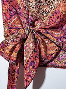 Franclia 休闲度假圆领无袖蝴蝶结下摆开衩女式衬衫，适合春夏季 - 彩色 - 查看 3