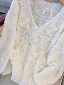 Regalyn Plus Size Women V-Neck Bow Decor Elegant Casual Sweater Top Knit Pullover Fall Winter Autumn