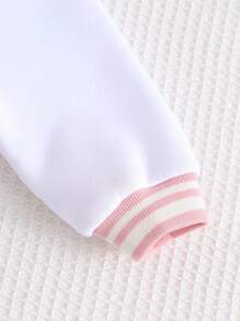 Cozy Pixies Áo nỉ dài tay cổ bóng chày thêu chữ màu tương phản thời trang thu đông cho bé gái, có miếng vá, đa năng, lót nhiệt - Hồng - Xem 7