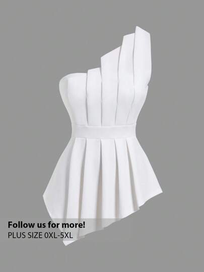 Firerie Plus Size Comfortable Casual Daily Elegant Date Night Pleated Asymmetric Design Adjustable Strap White Women Tube Top Blouse