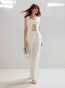 MOTF PREMIUM 女式定位蕾丝边仿珍珠优雅休闲白色牛仔裤