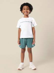 SUMWON Conjunto de camiseta y pantalón corto con cordón para niños, conjunto informal de dos piezas, ropa de playa, ropa urbana para vacaciones y viajes