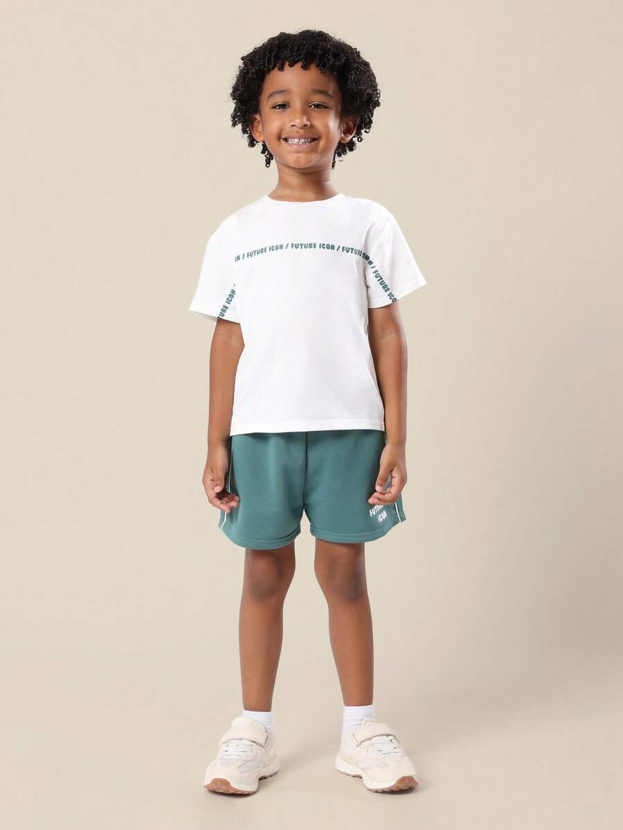 SUMWON Conjunto de camiseta y pantalón corto con cordón para niños, conjunto informal de dos piezas, ropa de playa, ropa urbana para vacaciones y viajes