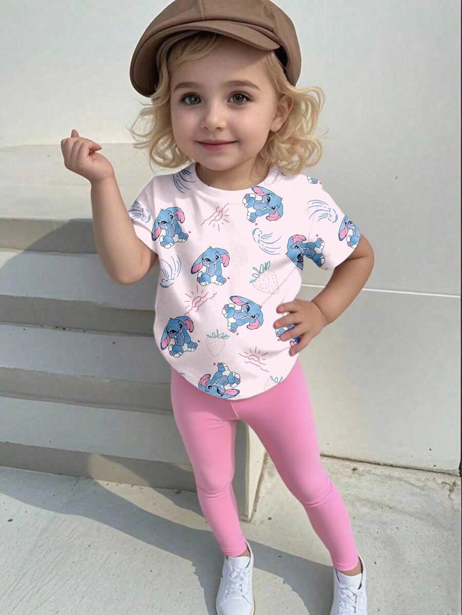 SHEIN 1 Set Kleinkinder, Mädchen, lässiges T-Shirt mit süßem Bären- und Buchstabe Muster, Rundhalsausschnitt, kurzärmelig, und Leggings, bequemes Frühlings-/Sommer-Outfit, Kleinkinder, Mädchen, Oberteil mit Elefantendruck, Kleinkinder, Mädchen, rosa Leggings, Kleinkinder, Mädchen-Outfit-Set, rosa Kleinkinder-Top, Kleinkinder-T-Shirt mit Grafik, Kleinkinder, Mädchen, Leggings, rosa Kleinkinder-Leggings, Kleinkinder-Leggings-Set, Kleinkinder, Mädchen, Sportbekleidung