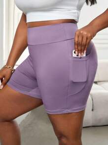 SHEIN PETITE CURVE 大码宽腰带骑行短裤，带手机口袋