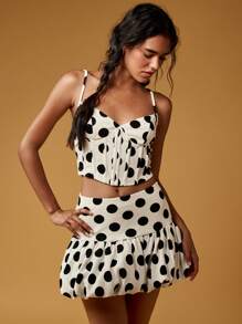 MISSGUIDED Polka Dot Corset Bustier Crop Top Classic Princess Line Summer Cottagecore Boned Bodice Festival Party Bubble Hem - Black and White - View 3