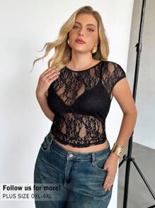Auralis Plus-Size See-Through Top For Women, Sexy Lace Top, Summer Outing Top Graphic Tees Going Out Tops Women,Club Women Sexy Concert Women Rave