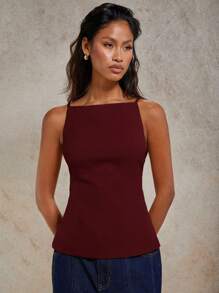 COSMINA Áo hai dây hở lưng màu trơn gợi cảm mùa hè cho nữ - Màu Đỏ Sâu - Xem 4