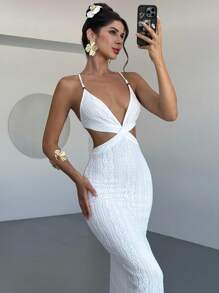 Firerie Váy xẻ tà hở lưng buộc dây kết hạt jacquard họa tiết màu trắng cho nữ, Váy đi nghỉ gợi cảm, Trang phục xuân/hè, Đồ đi biển, Đi làm, Thanh lịch, Gợi cảm, Kỳ nghỉ, Bãi biển, Bohemian, Hawaii, Lễ hội âm nhạc, Lãng mạn, Hẹn hò - trắng - Xem 9