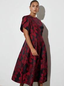 Aveloria Modichic Đầm tay ngắn dệt kim Jacquard cổ tròn đi làm hàng ngày - Nhiều màu - Xem 5