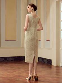 ZEYLAH Women's Peter Pan Collar Button Detail Fitted Elegant Sleeveless Dress