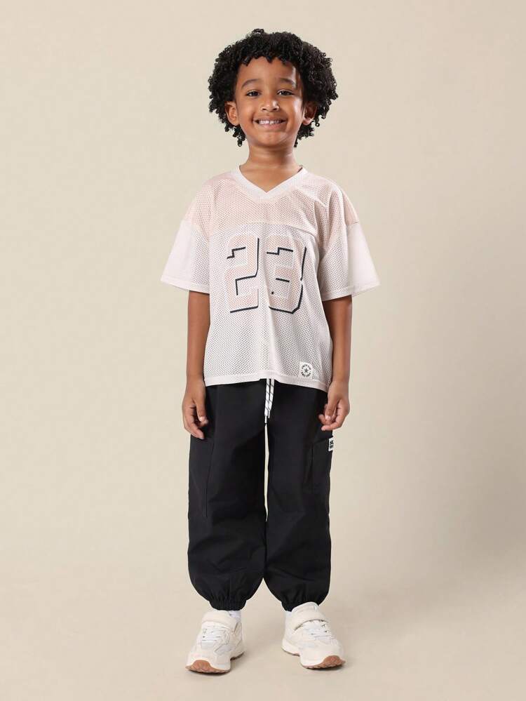 Mesh Jersey Number T-Shirt Jogger Pants Set Breathable Outfit