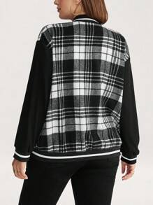 Comfylo Chaqueta de béisbol casual con estampado a cuadros de talla grande para mujer, atuendos de maestro, ropa de mujer para otoño, ropa casual de negocios para oficina, chaqueta universitaria a cuadros para mujer, chaqueta universitaria a cuadros en blanco y negro para mujer, ropa de otoño para mujer, ropa de invierno para mujer, abrigo de bienvenida, abrigo de alta calidad, chaqueta ligera con cremallera, chaqueta de otoño, abrigo con cremallera para mujer, disfraz de Halloween para mujer