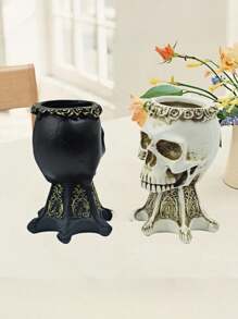 ROMWE Goth 1pc Bone Skeleton Decor Statue - Resin Flower Vase For Plants Pen Holder Gothic Desktop Decor Unique Craft Gift For Men/Women Succulent Planter, Floral Arrangement, Shelf Display, Dark Academia, Aesthetic Room Decor(Black &White), Halloween