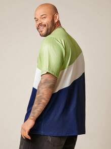 EASEVO Plus Size Men's Colorblock Casual T-Shirt, Suitable For Summer - Green - View 2