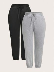 SHEIN PETITE CURVE Plus Size Solid Color Casual Sweatpants, Minimalist Style For Everyday Wear Graduation,Back To School Outfits,Graduation,Teacher Outfits For Women,Back To School, Summer Outfits For Women, Suitable For People Of Shorter Stature - Multicolor - View 10