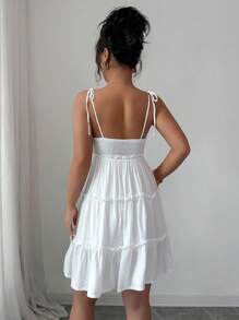 Elenzga Swiss Dot Frill Trim Cami Dress Vacation Beach Outfits Women