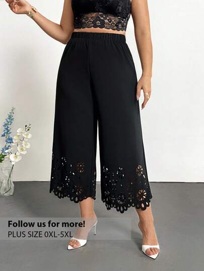 Firerie Plus Size Women Holiday Elastic Waist Laser Cut Floral Silhouette Skirt