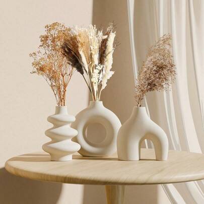 Bohemian 1/3 Piece White Ceramic Vase Set - Great For Cattails, Perfect For Weddings And Home Decor, Perfect For Round Centerpieces In Living Rooms, Bedrooms, And Coffee Tables
