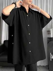 Claim Dot M-CY2416 男士七分袖休闲衬衫，四向弹力，120克 - 黑色 - 查看 5